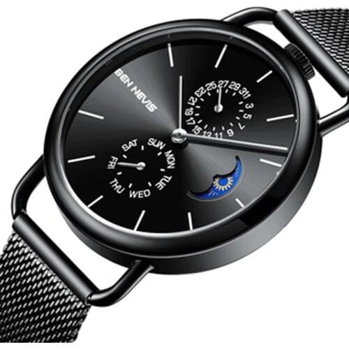 BEN NEVIS 2019 Fashion Quartz Men Watch Luxury Brand Waterproof Sport Business Moon Phase Wrist Watch for Men Relogio Masculino