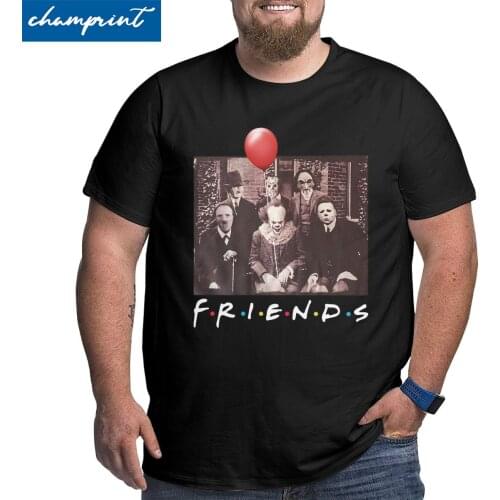 Horror Friends T-Shirt Pennywise Michael Myers Jason Voorhees Halloween T Shirts Men Big Tall Tee Shirt Big Size 4XL 5XL 6XL Top