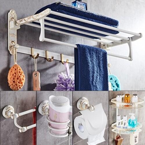 European Space Aluminum Bath Hardware Sets White Bathroom Accessories Set Towel Rack Soap Dish Toilet Brush Paper Holder
