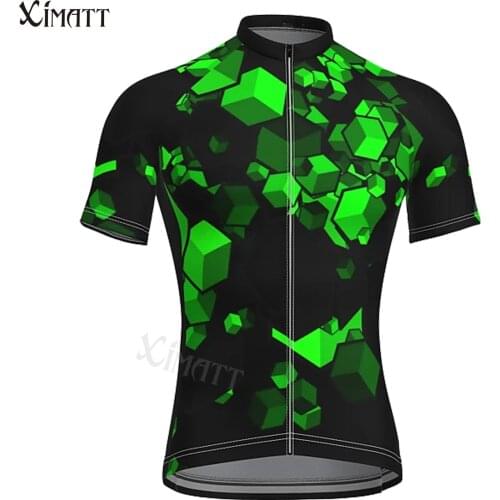 New Summer 3D Cube Cycling Jersey XIMATT Polyester Green Black Anti-UV Multiple Scenes Sports T-shirt Customizable