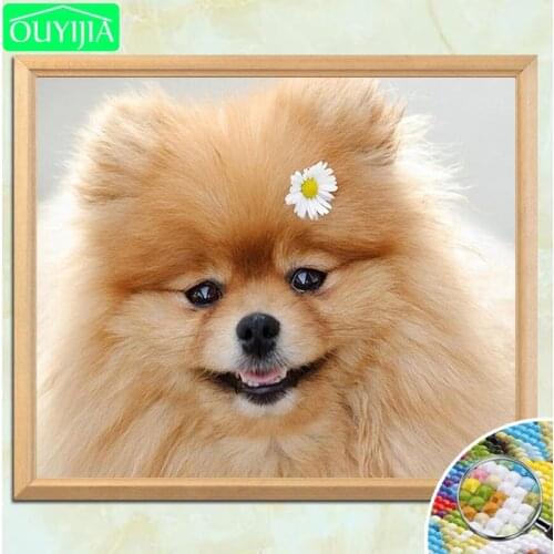 OUYIJIA Dog With A Flower On The Head 5D DIY Diamond Painting Full Square Rhinestones Mosaic Diamond Embroidery for Sale
