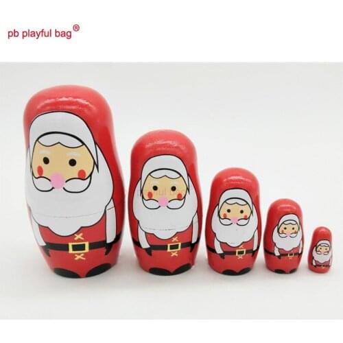 PB Playful bag Five story Santa Claus Russian dolls funny wooden toy set crafts birthday Christmas gift decoration HG21