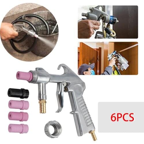6Pcs Sand Blasting Gun Sandblaster with Ceramic Nozzles Extra Iron Nozzle Tip Set ( include 1 airbrush + 5 accessories)