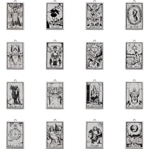 5Pcs Stainless Steel Tarot Card Pendants Charms Good Luck Amulet The Major Arcana Charm For DIY Necklace Dangle Jewelry Making