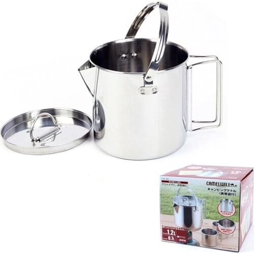 Outdoor 1.2L Stainless Steel Kettles Mountaineering Camping Portable Boil Water Hanging Pot Hot Soup Coffee Tableware