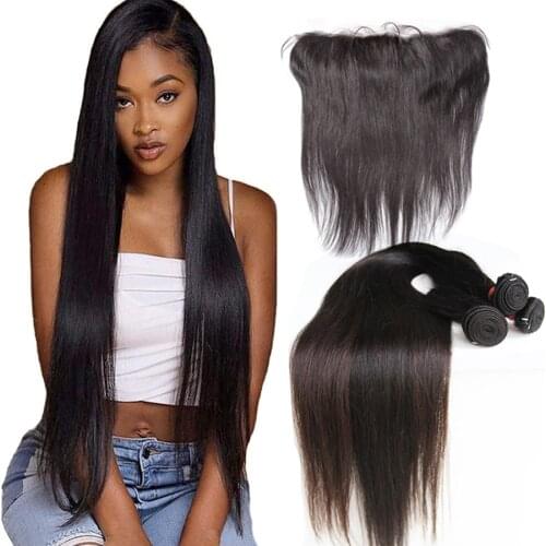 Bundles with Frontal Brazilian Hair Weave Bundles with Lace Closure Remy 100% Human Hair Weave With Closure Straight 4 Bundles