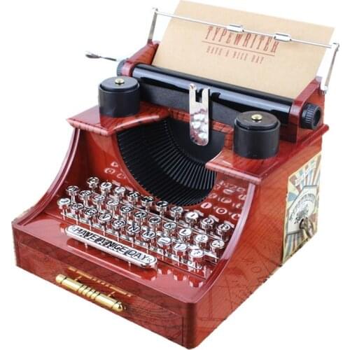 Creative Retro Music Box Vintage Typewriter Style Mechanical Music Box Jewelry Box with Drawer Birthday Gift Chrismas Present
