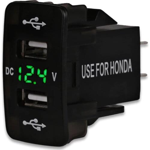 Urbanroad For Honda 5V 2.1A Dual USB Port Car Charger Cigarette Lighter Socket Power Adapter 12V LED Voltmeter Meter Monitor