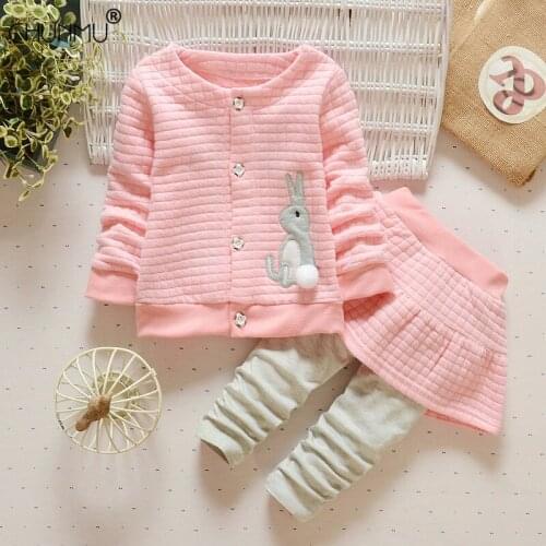 Spring Autumn Baby Girls Clothes Children Rabbit Cardigan Top Culottes Pants 2Pcs/Sets Toddler Girls Casual Costume Kids Outfit