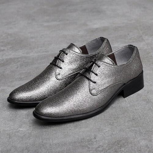 Yomior 2021 Autumn Spring Fashion Men Leather Shoes Formal Dress Loafers Pointed Toe Wedge Party Wedding Oxfords Luxury Shoes