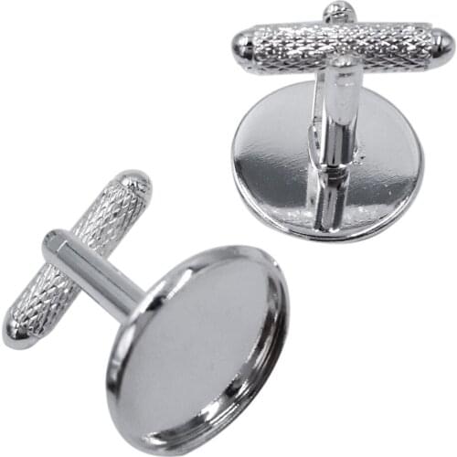 Rhodium Plated 12mm 14mm 16mm 18mm 20mm Round French Cufflinks Blank Setting Trays Bezel Base Cabochon Cameo Jewely CL015
