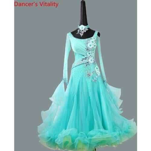 Women Modern Dance Racing Outfits High-end Applique Glitter Diamond Dress Modern Waltz Ballroom Dancing Wear Performance Costume