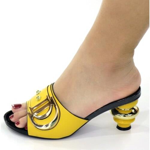 2021New Yellow Woman Shoes African High Heels Pumps Femmes Chaussures Slippers Ladies Sandalias Buty Damskie CR185 Height 7cm