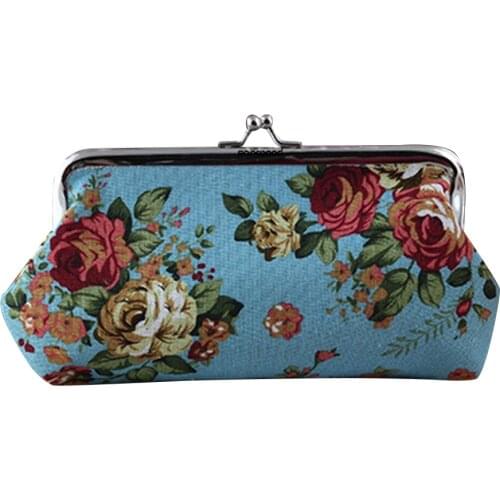 Luxury Womens Coin Purse Money Bag Case Wallet Key Packet Card Pouch Big Retro Vintage Flower Girl Canvas Hasp Womens purses