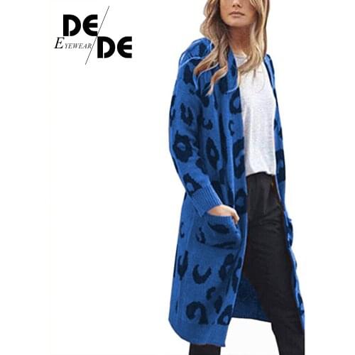 2019 AutumnFashion Women Knitted Leopard Print cardigan women Long Sleeve long Sweater Coat Loose Knitted Clothes