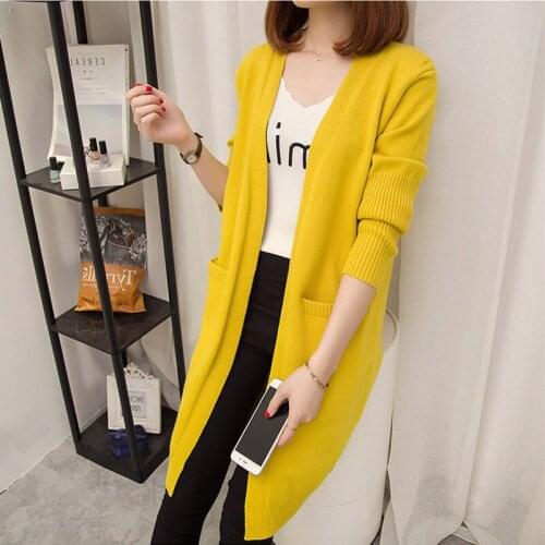2021 Spring Autumn Knitwear Womens Cardigan Long Sweater Jacket Korean Loose Solid All-match Female Casual open stich Shawl