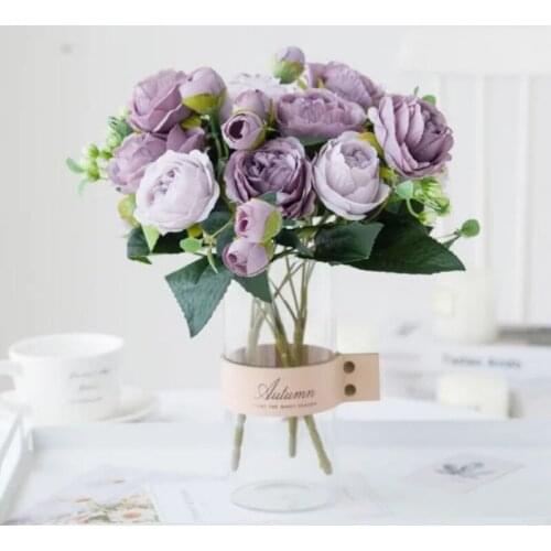 1 Bouquet 9 head Artificial Flowers Peony Tea Rose Camellia Silk Fake Flower for DIY Living Room Home Garden Wedding Decoration