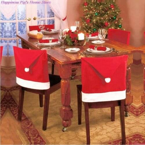 1PC Christmas Santa Claus Cotton chair cover non-woven table red hat chair back cover Christmas Xman home decorations 60cmX50cm