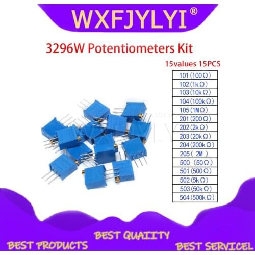 15values 15PCS 3296W Potentiometers Kit 3296W-1-103LF 101 102 103 104 105 201 202 203 204 205 500 501 502 503 504 each 1pcs