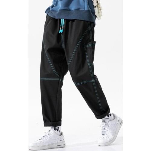 2021 New Casual Loose Men Pants Japanese Streetwear Fashion Cotton Hip Hop Straight Pants Men Elastic Waist Leisure Trousers