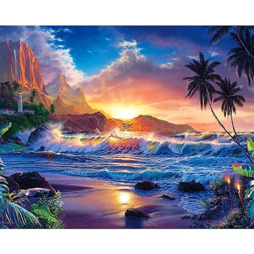 5d diy Diamond Painting Cross Stitch sea,beach,sunset,Square full Diamond Embroidery 3d Diamond Mosaic Patterns home decoration