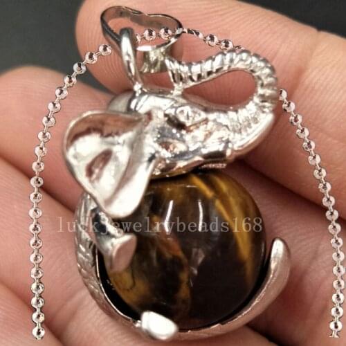Free Shipping Women Fashion Jewelry Tigers Eye Ball Elephant Art Necklace With Chain 1pcs C5557n