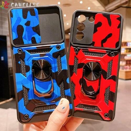 For Samsung S21 S20 FE Ultra Plus A82 A72 A52 A32 A51 Case Camouflage Armor Slide Camera Protection Ring Car Holder Cover Bumper