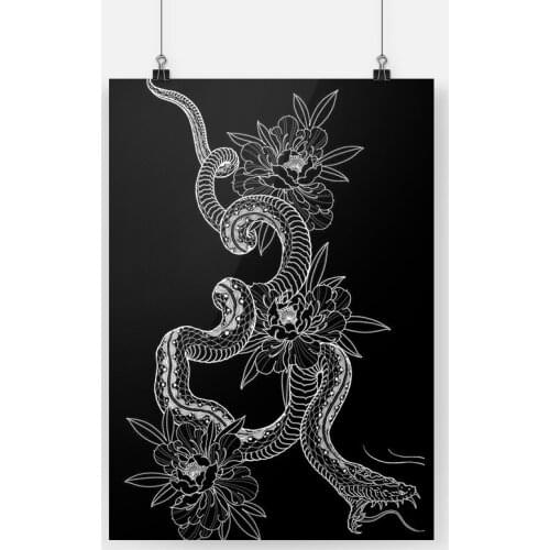 Black snake tattoo totem aesthetics Wooden Frame Canvas poster Painting wall Art decor room Study Home Decoration Framed Prints