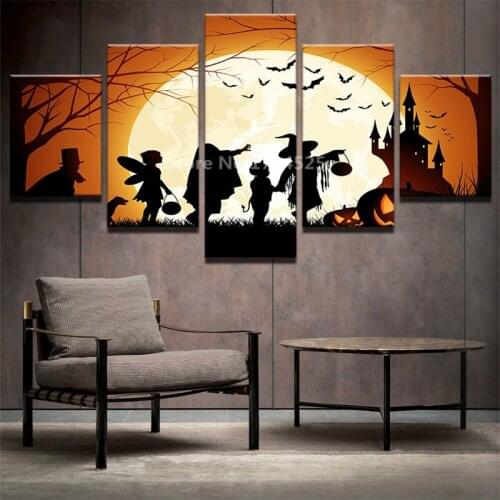 CLSTROSE 5 Panel Halloween Wall Art Poster Modular Picture Home Decoration Living Room Frameless Canvas Painting