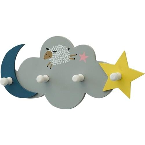 Solid wood beads childrens coat rack wall hanging strong load-bearing cartoon cute adhesive hook