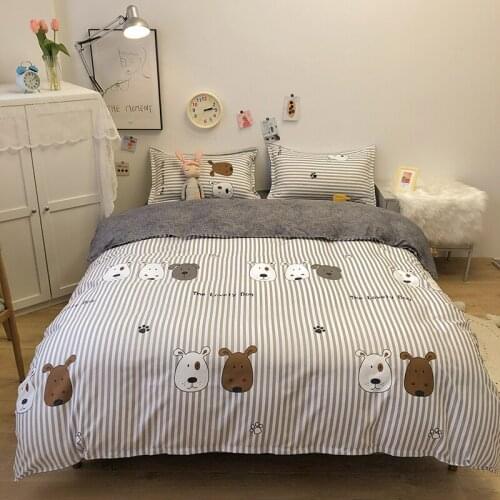 Home Textile Cartoon Lovely Striped Dog Bedding Sets Duvet Cover Pillowcase Sheet Linen Twin Full Queen Size 3-4Pcs Bedclothes