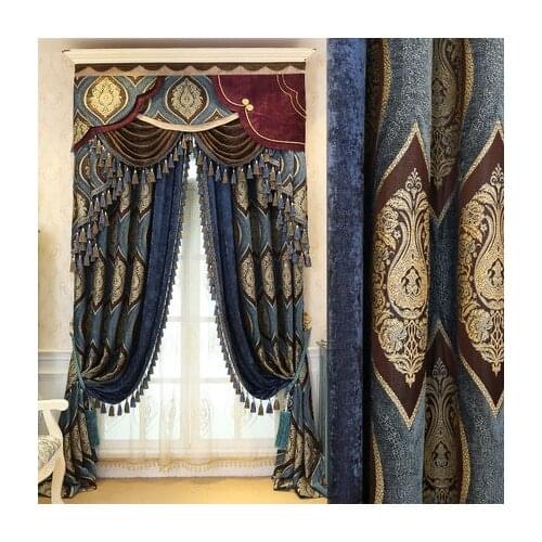 Export luxury European jacquard curtain shading bedroom living room finished product chenille floor curtain customization