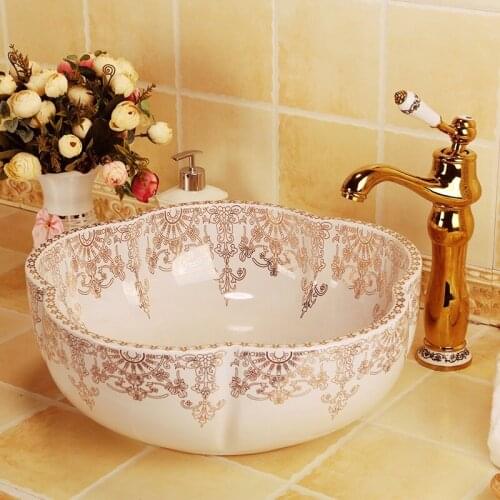 Flower shape Jingdezhen factory directly hand ceramic wash basin bathroom sinks