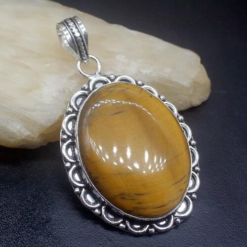 Gemstonefactory Jewelry Big Promotion 925 Silver Vintage Gold Tigers Eye Fashion Women Ladies Gifts Necklace Pendant 0337