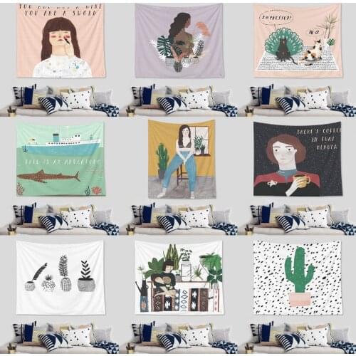 100% Polyester Tapestry for Home Decor Korean Ins Cute Girl Tapestry Wall Hanging Plant Leaf Printed Tapestries Living Room DIY