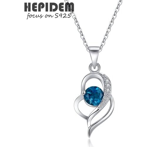 HEPIDEM 100% Really Topaz Pendant Necklace Women 925 Sterling Silver Natural Blue Gemstones Choker Statement with Chain H006