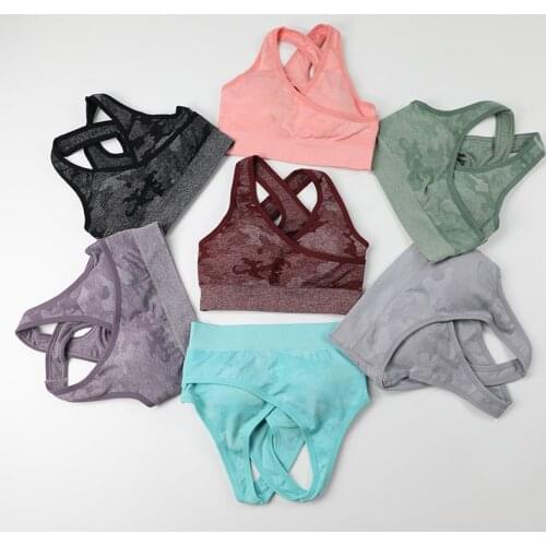 Camo Seamless Fitness Plus Size Sport Bras Women Push Up Workout Yoga Bra Athletic Tank Top Women Back Cross Padded Gym Crop Top