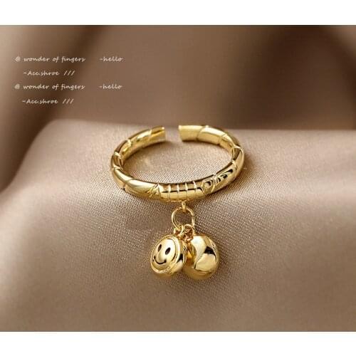 Classic Round Smiley Face Pendant Gold Open Rings For Woman Korean Fashion Jewelry Party Girls Finger Unusual Set Accessories