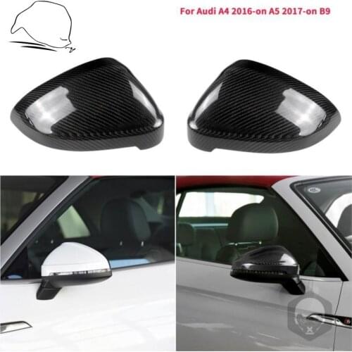 For Audi A4 A5 B9 Side Mirror Cover Caps Door Wings Rearview Mirror Shells Kit Replacement Carbon Fiber Car Accessories Black