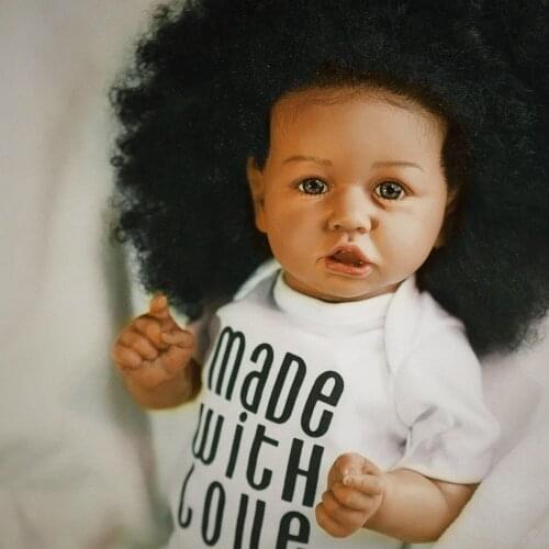 55cm Reborn Baby Doll 22" African American Bess Reborn Baby Doll Girl With Crooked Mouth Full Silicone Body Adorable Bonecas Toy
