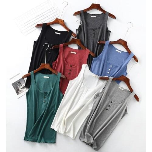 Tank Top Womens Loungewear O-neck Undershirt Sleeveless Button-down Solid Color Casual Tank Tops Loose Soft Summer Female Tees
