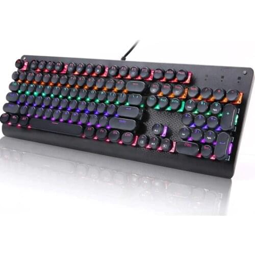 HUO JI K600 Retro Mechanical Gaming Keyboard 104 Key, LED Backlit Keyboard with Blue Switches