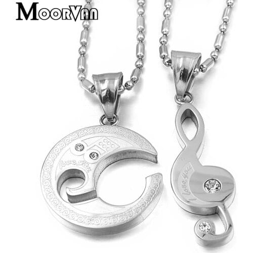 Moorvan Treble clef pendant necklace for couple classical music jewelry stainless steel fashion men women,best friend gift VP5