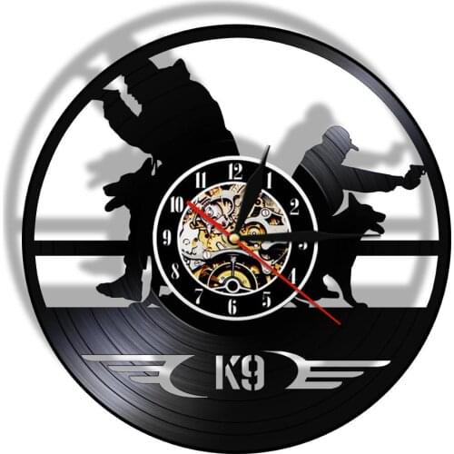 Vintage Vinyl Record Wall Clock K9 Policeman And Military Dog Training Decorative Wall Light Police Training School Wall Decor