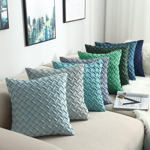 Haze Blue Cushion Cover Soft Faux Suede Home Decorative Pillow Cover Woven Pattern 45x45cm/30x50cm Solid Grey Blue Pillow Sham