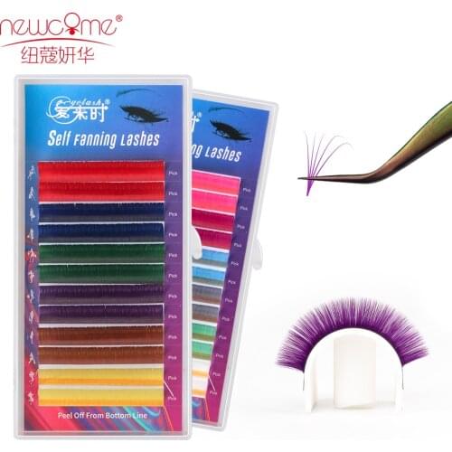NEWCOME Colorful Eash Fanning Eyelash Extension DIY 2D/3D/4D/5D/6D Self Blooming Lashes Colored Auto Blooming Lash