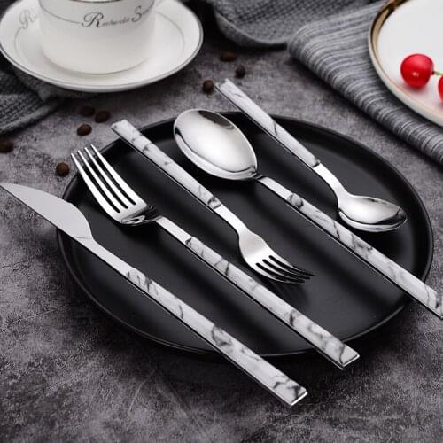 410 Stainless Steel Knife, Fork and Spoon High-Grade Wood Grain Marbling Handle Table Knife Creative Hotel Supplies Tableware