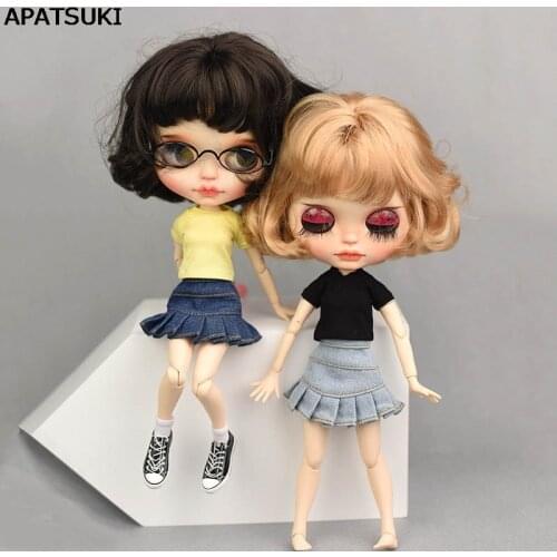 Casual Wear Clothes For Blythe Doll T-shirt Top Jeans Shorts Blue A-line Skirt For Blyth Licca Doll Clothes 1/6 Doll Accessories