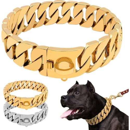 Strong Metal Dog Chain Collars Stainless Steel Pet Training Choke Collar For Large Dogs Pitbull Bulldog Silver Gold Show Collar