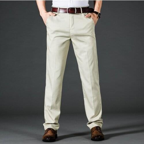 Straight Suit Pants Mens Stretch Formal Office Dress Trousers Overalls Black khaki beige Plus size 28-42 2020 New